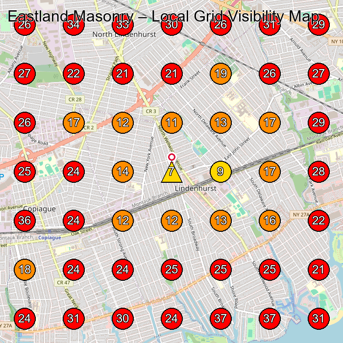 Eastland Masonry GeoGrid visibility map for Masonry Contractor in Copiague