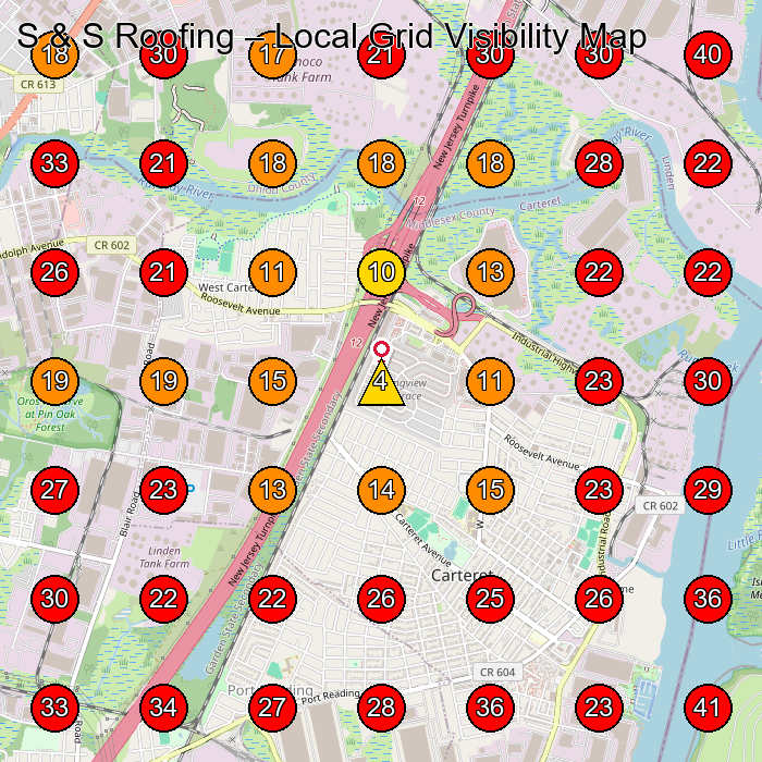 S & S Roofing GeoGrid visibility map for Contractor in Whitestone