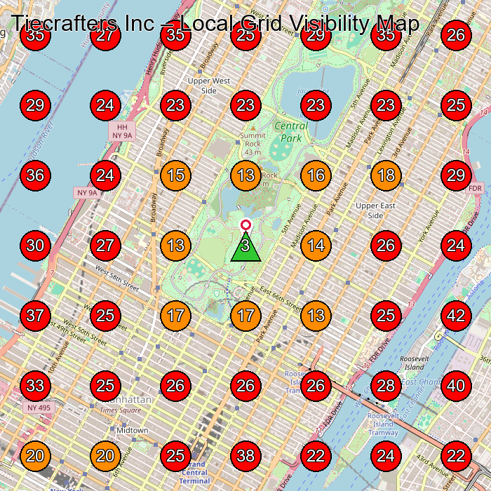 Tiecrafters Inc GeoGrid visibility map for Dry Cleaner in New York