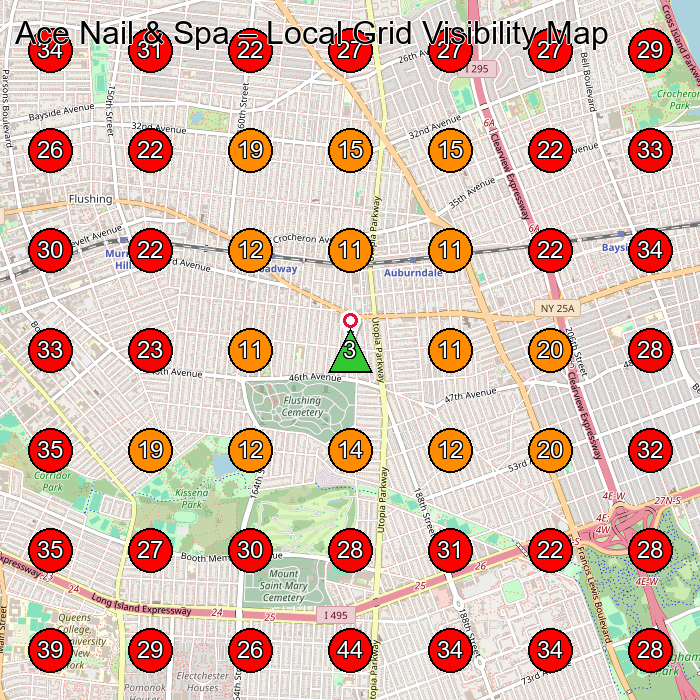 Ace Nail & Spa GeoGrid visibility map for Sala³N De Manicura Y Pedicura in Flushing