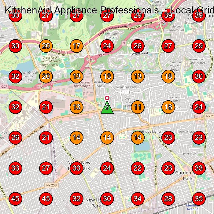 KitchenAid Appliance Professionals GeoGrid visibility map for Appliance Repair Service in Great Neck