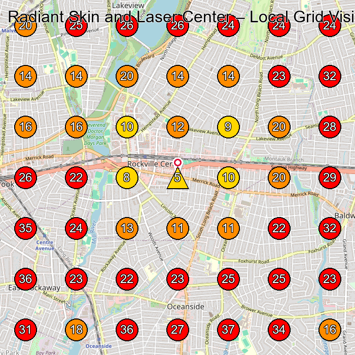 Radiant Skin and Laser Center GeoGrid visibility map for Laser Hair Removal Service in Long Beach