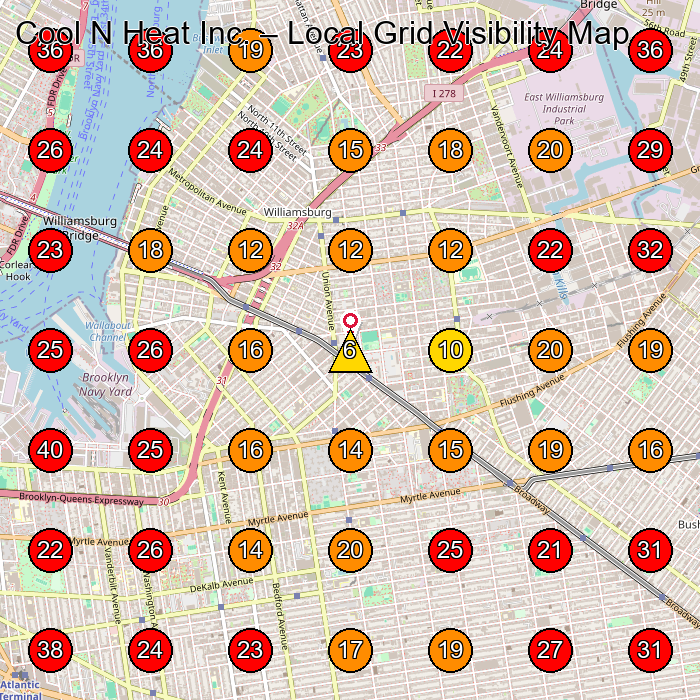 Cool N Heat Inc. GeoGrid visibility map for Hvac Contractor in Brooklyn