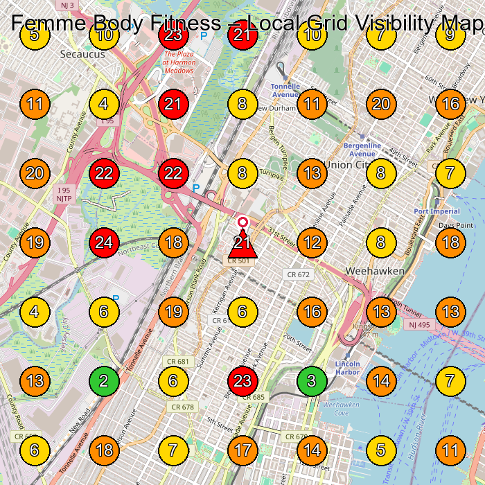 Femme Body Fitness Physical Fitness Program GeoGrid ranking map for Union City NJ