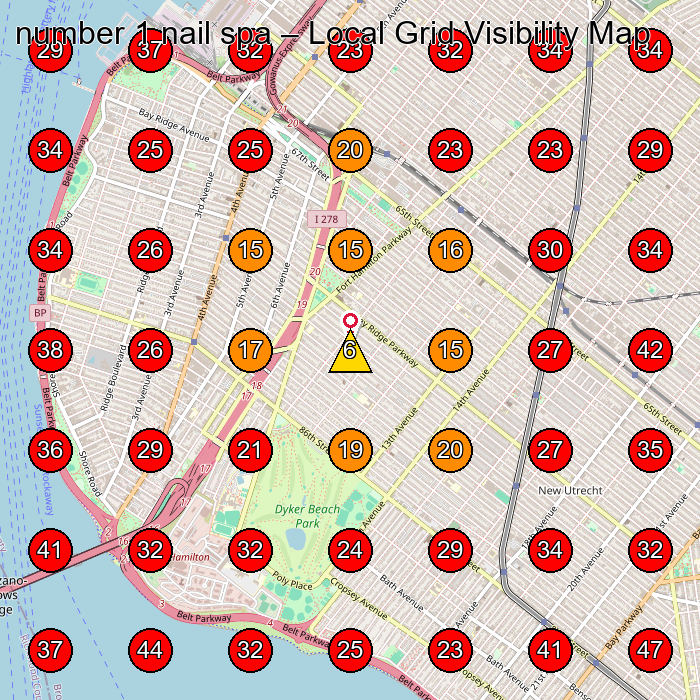 number 1 nail spa GeoGrid visibility map for Beauty Salon in Brooklyn