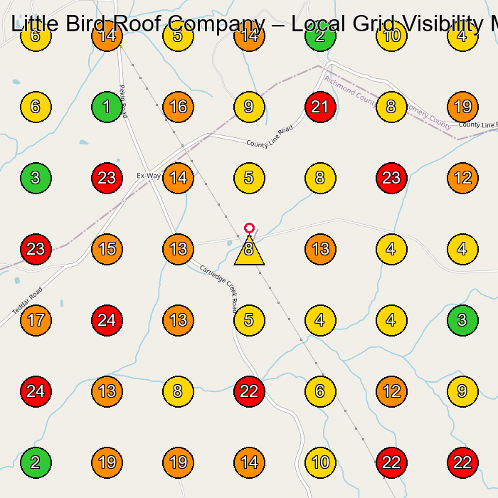 Little Bird Roof Company Roofing Contractor GeoGrid ranking map for None