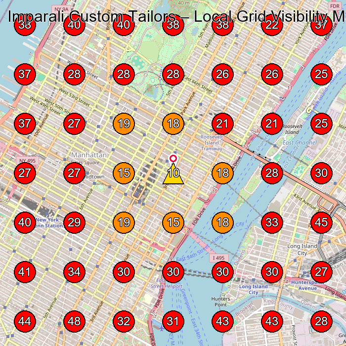 Imparali Custom Tailors GeoGrid visibility map for Tailor in New York
