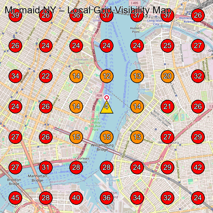 Mr maid NY GeoGrid visibility map for House Cleaning Service in Brooklyn