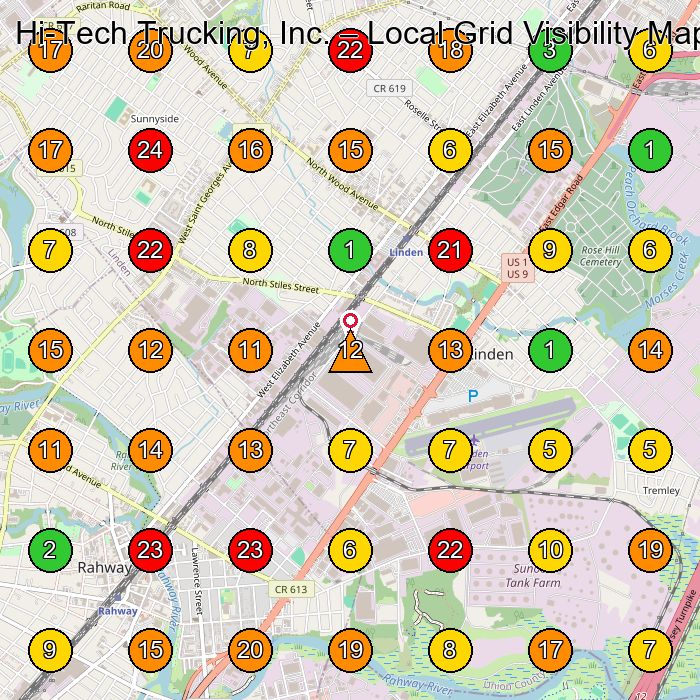 Hi-Tech Trucking, Inc. Trucking Company GeoGrid ranking map for Linden NJ