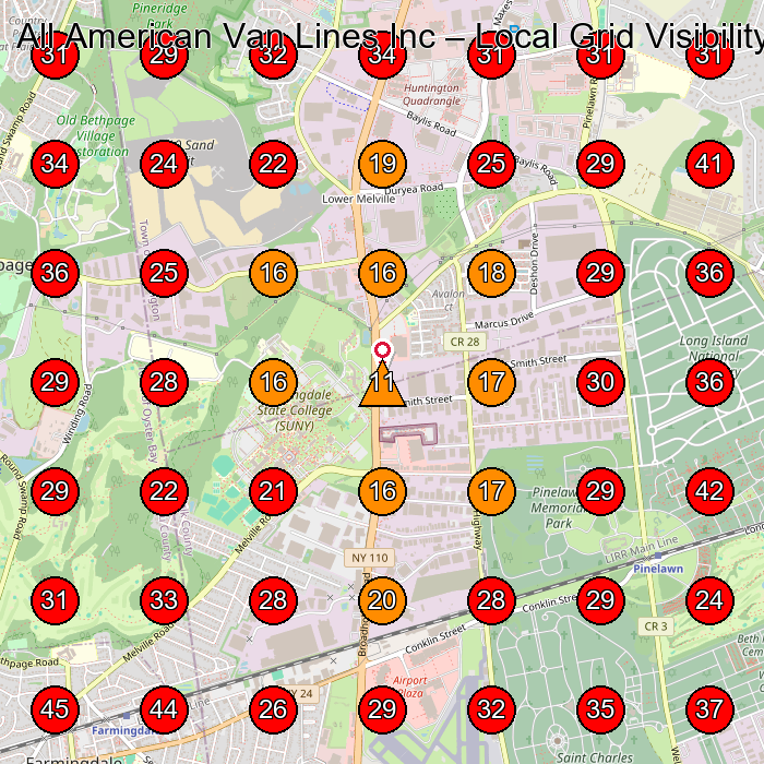 All American Van Lines Inc GeoGrid visibility map for Moving And Storage Service in Hauppauge