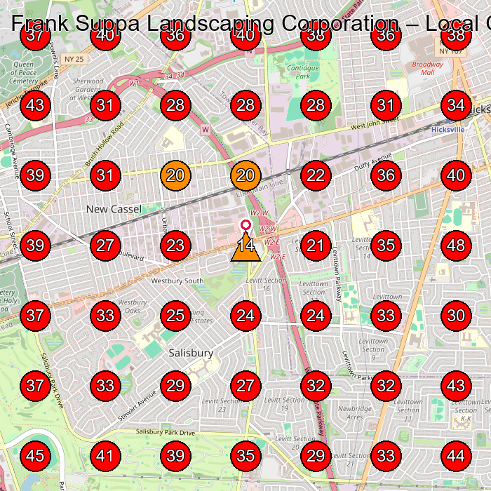 Frank Suppa Landscaping Corporation GeoGrid visibility map for Landscaper in Westbury
