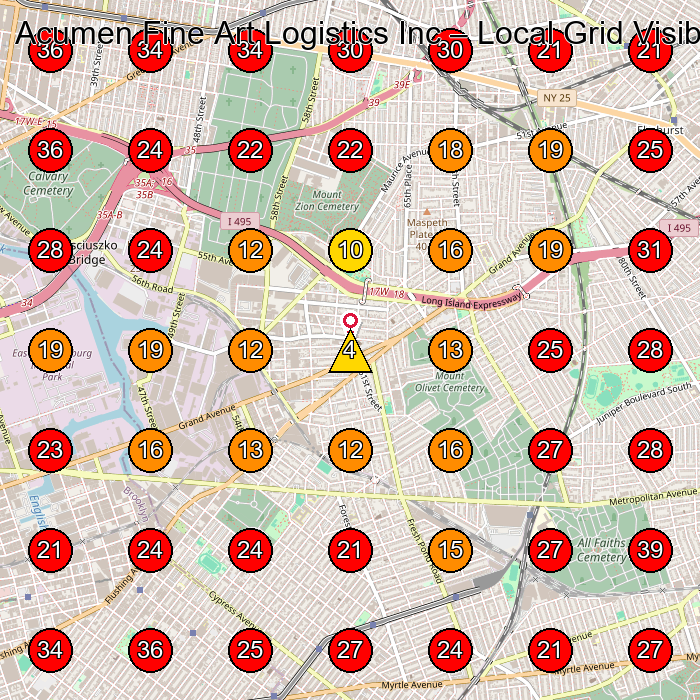 Acumen Fine Art Logistics Inc GeoGrid visibility map for Shipping Company in Bronx