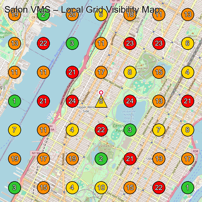 Salon VMS Hair Salon GeoGrid ranking map for New York NY