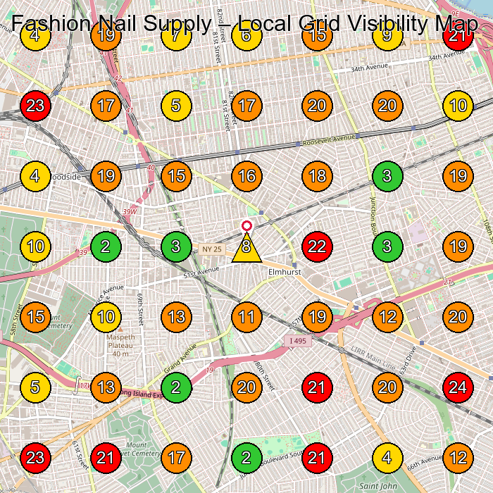 Fashion Nail Supply Beauty Supply Store GeoGrid ranking map for Queens NY