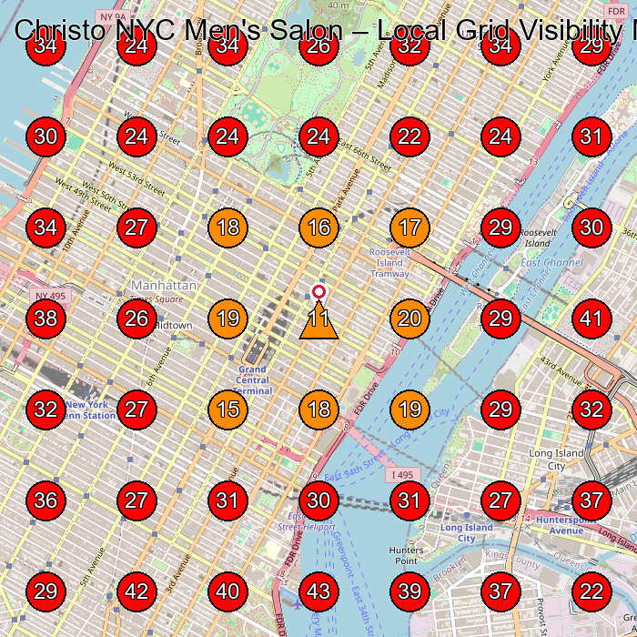 Christo NYC Men's Salon GeoGrid visibility map for Hair Salon in New York