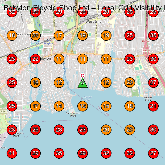 Babylon Bicycle Shop Ltd GeoGrid visibility map for General Store in Fair Harbor
