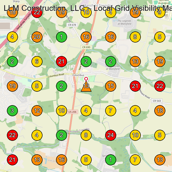 LLM Construction, LLC Stucco Contractor GeoGrid ranking map for None
