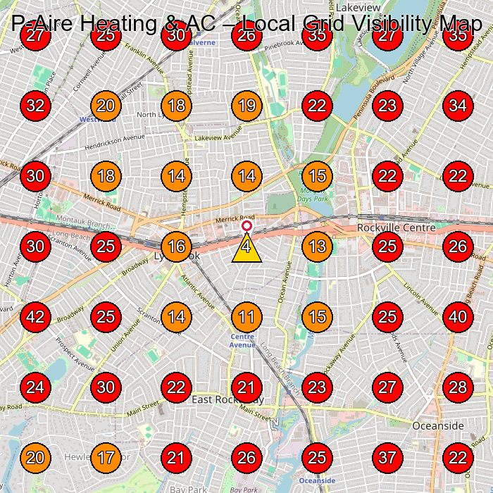 P-Aire Heating & AC GeoGrid visibility map for Hvac Contractor in Lynbrook