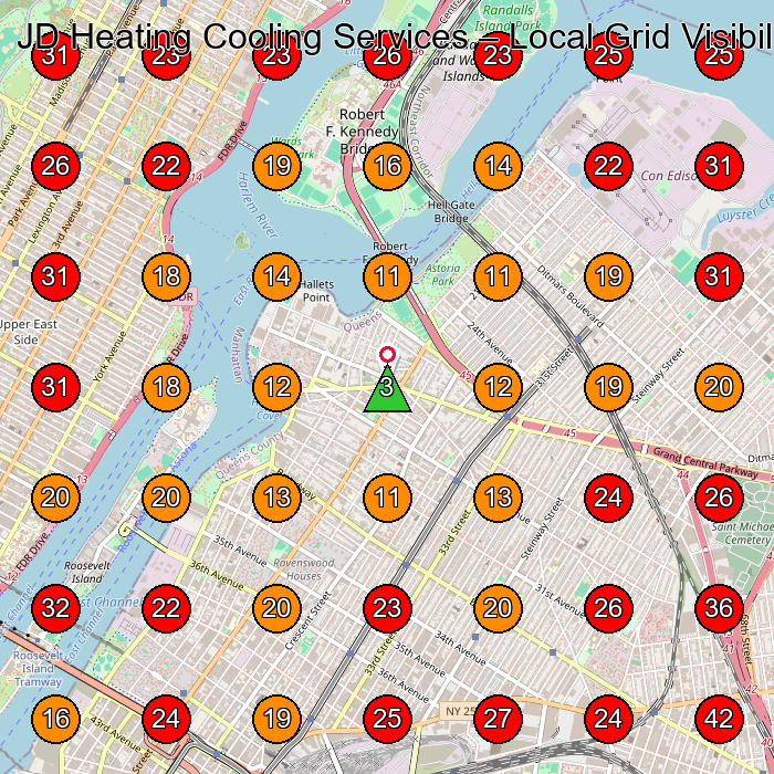JD Heating Cooling Services GeoGrid visibility map for Air Conditioning Contractor in Long Island City