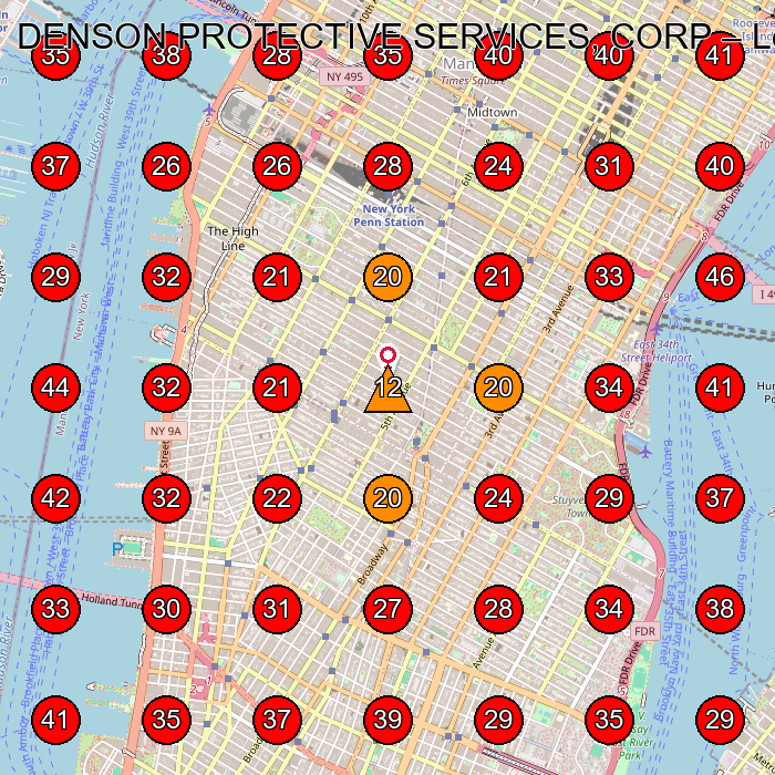 DENSON PROTECTIVE SERVICES, CORP GeoGrid visibility map for Security Guard Service in New York