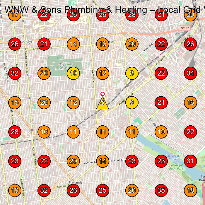 WNW & Sons Plumbing & Heating GeoGrid visibility map for Plumber in Brooklyn