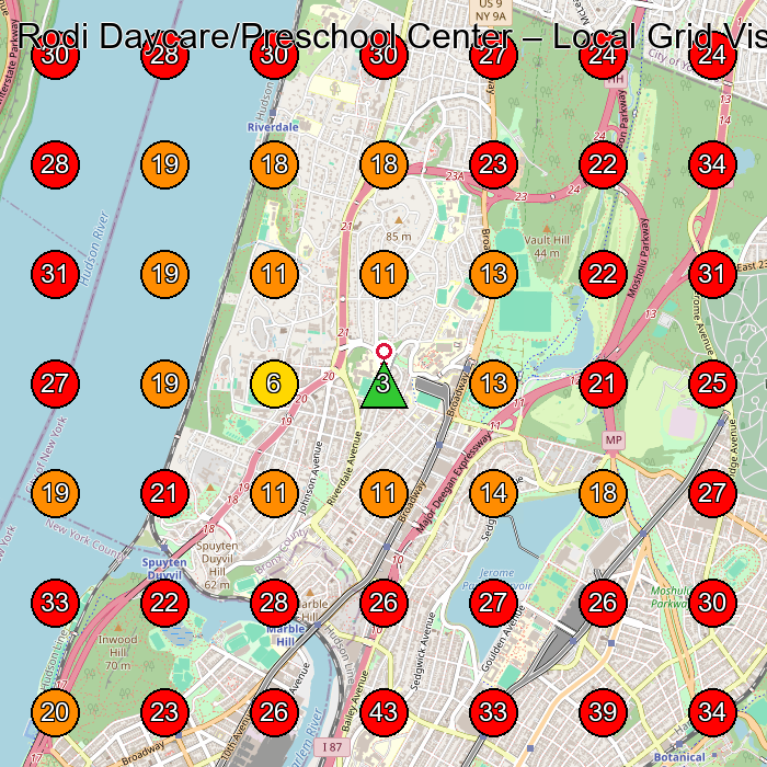 Rodi Daycare/Preschool Center GeoGrid visibility map for Day Care Center in Bronx