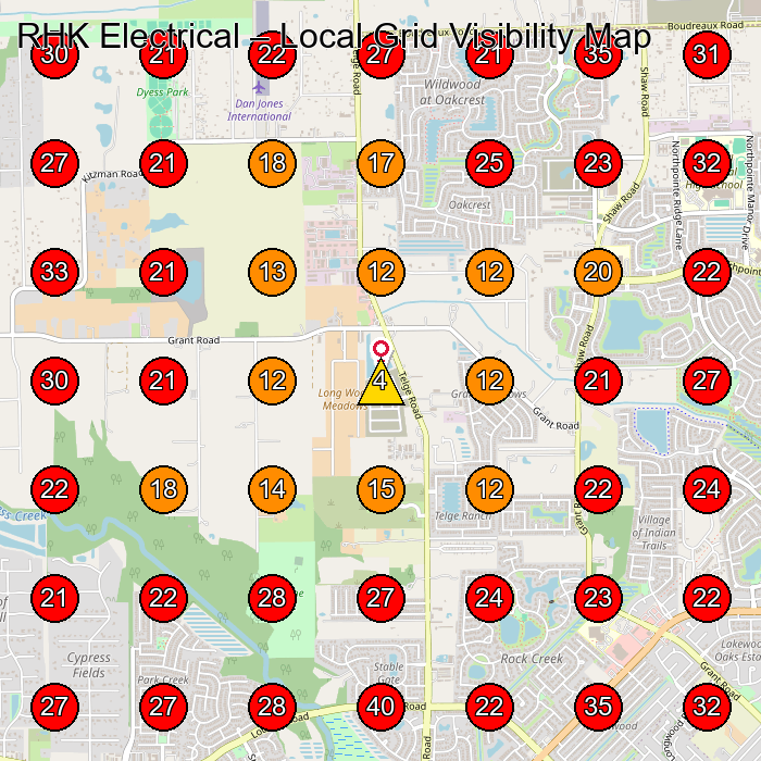 RHK Electrical GeoGrid visibility map for Electrician in Tyler