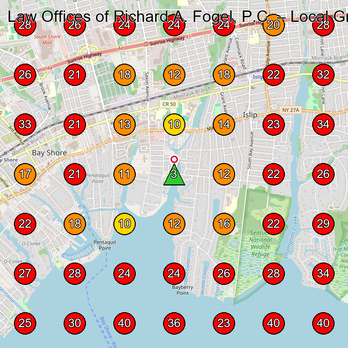 Law Offices of Richard A. Fogel, P.C. GeoGrid visibility map for Lawyer in Central Islip
