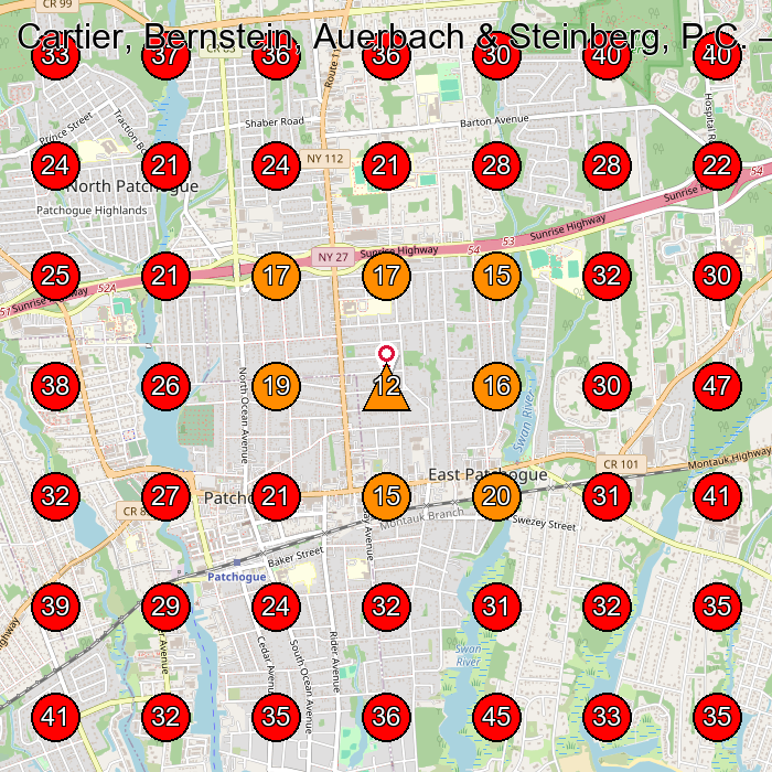 Cartier, Bernstein, Auerbach & Steinberg, P.C. GeoGrid visibility map for General Practice Attorney in Patchogue
