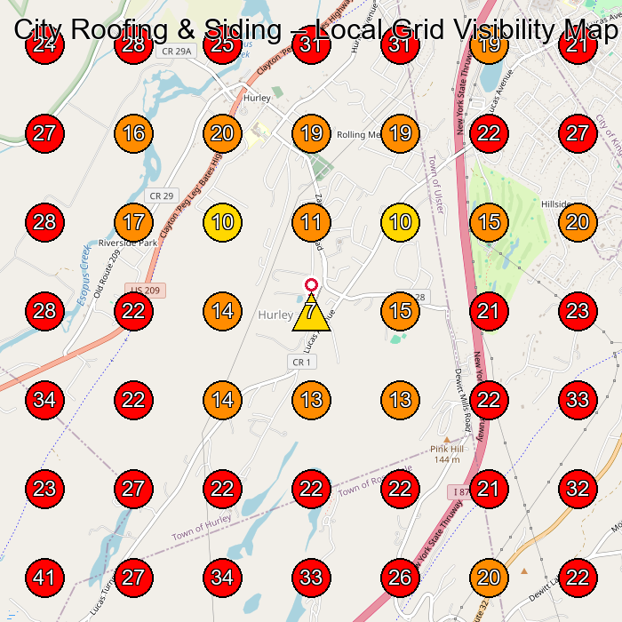 City Roofing & Siding GeoGrid visibility map for Roofing Contractor in Kingston