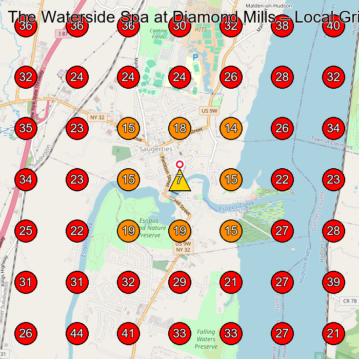 The Waterside Spa at Diamond Mills GeoGrid visibility map for Hair Salon in Saugerties