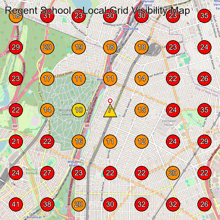 Regent School GeoGrid visibility map for Preschool in Bronx