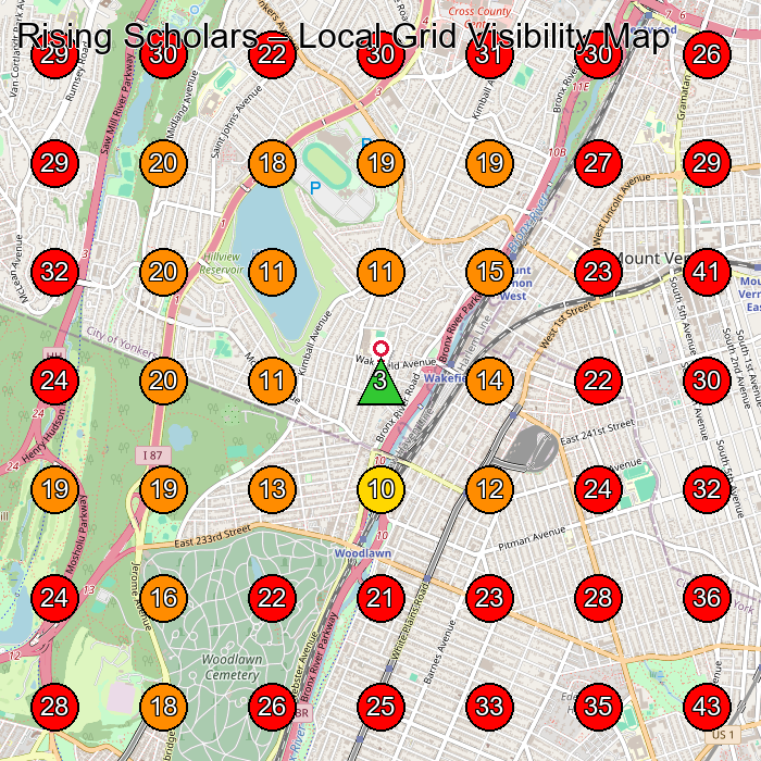 Rising Scholars GeoGrid visibility map for Day Care Center in Bronx
