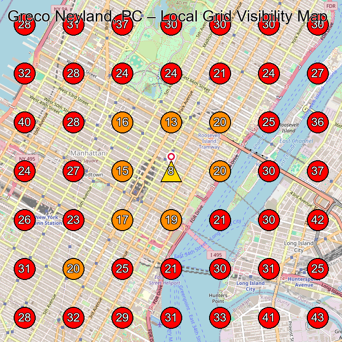 Greco Neyland, PC GeoGrid visibility map for Criminal Justice Attorney in 909 3rd Avenue