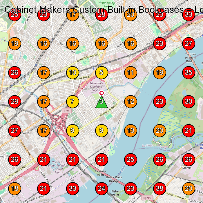 Cabinet Makers Custom Built-in Bookcases GeoGrid visibility map for General Contractor in Philadelphia