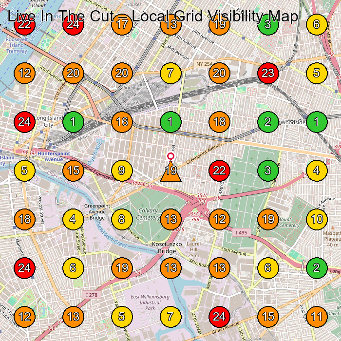 Live In The Cut Barber Shop GeoGrid ranking map for Queens NY