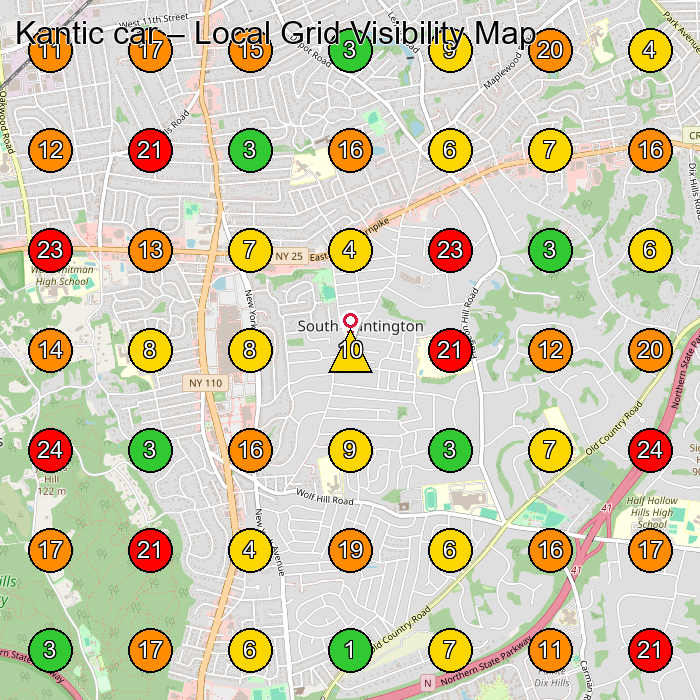 Kantic car Used Car Dealer GeoGrid ranking map for Huntington Station NY