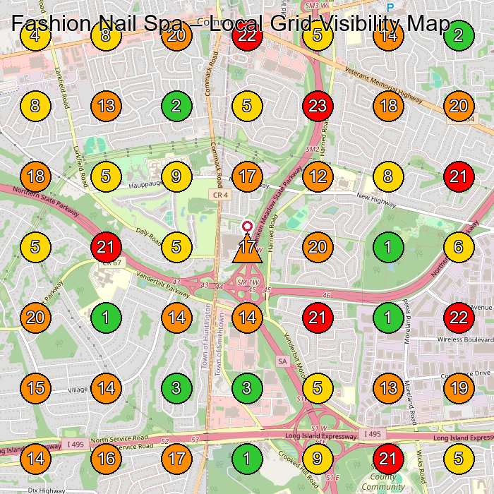 Fashion Nail Spa Nail Salon GeoGrid ranking map for Commack NY