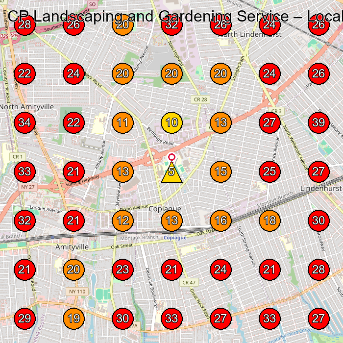 CP Landscaping and Gardening Service GeoGrid visibility map for Lawn Care Service in Amityville