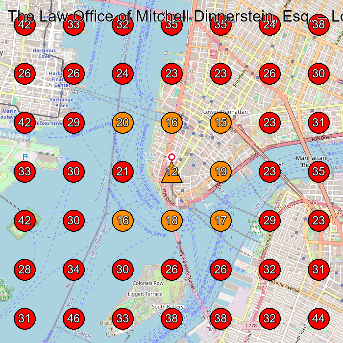 The Law Office of Mitchell Dinnerstein, Esq. GeoGrid visibility map for Lawyer in New York