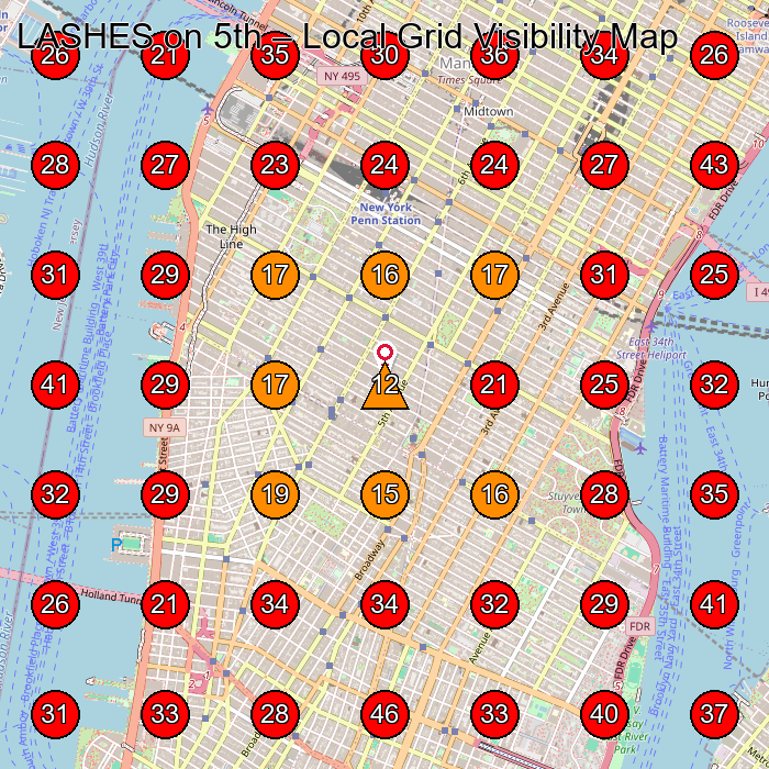 LASHES on 5th GeoGrid visibility map for Eyelash Salon in New York