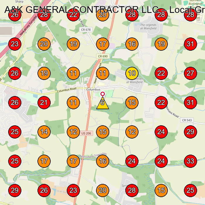 A&K GENERAL CONTRACTOR LLC GeoGrid visibility map for Stucco Contractor in None