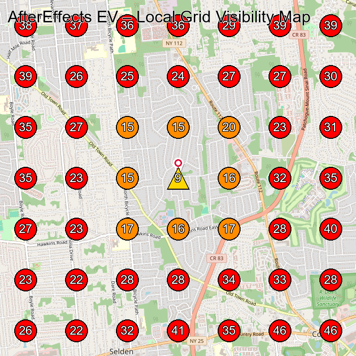 AfterEffects EV GeoGrid visibility map for Electrician in Selden