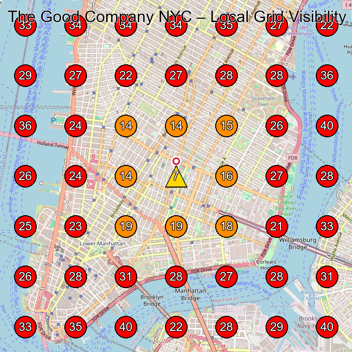 The Good Company NYC GeoGrid visibility map for Men'S Clothing Store in New York