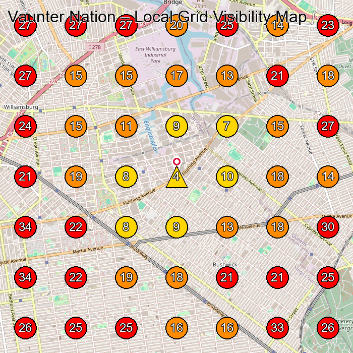 Vaunter Nation GeoGrid visibility map for Clothing Store in Ridgewood