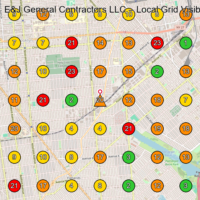 E&J General Contractors LLC General Contractor GeoGrid ranking map for Brooklyn NY