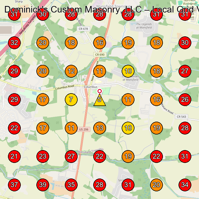 Dominick's Custom Masonry, LLC GeoGrid visibility map for Masonry Contractor in None
