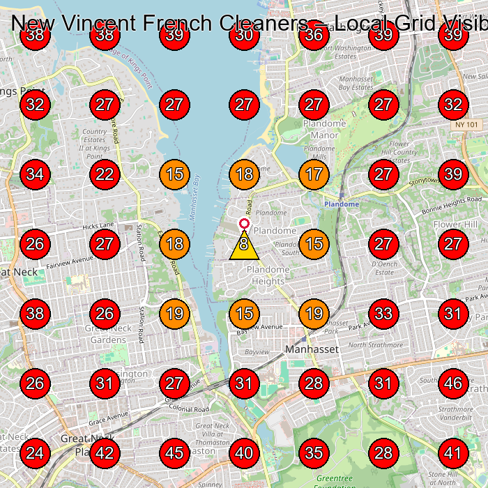 New Vincent French Cleaners GeoGrid visibility map for Laundry Service in Glen Cove