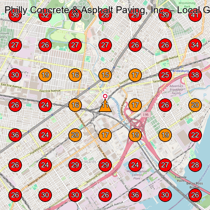 Philly Concrete & Asphalt Paving, Inc. GeoGrid visibility map for General Contractor in Philadelphia