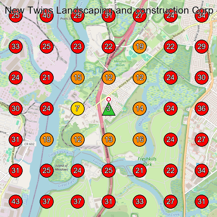 New Twins Landscaping and construction Corp GeoGrid visibility map for Landscaper in Staten Island